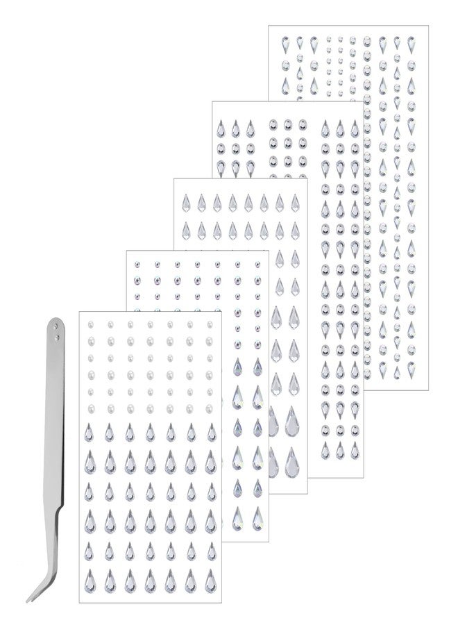 Styquenzer 5 Sheets Face Gems Jewels Stickers, Teardrop Rhinestones for Face, Self Adhesive Rhinestones for Face, Hair, Makeup, Nail Decorations, DIY - Image 1